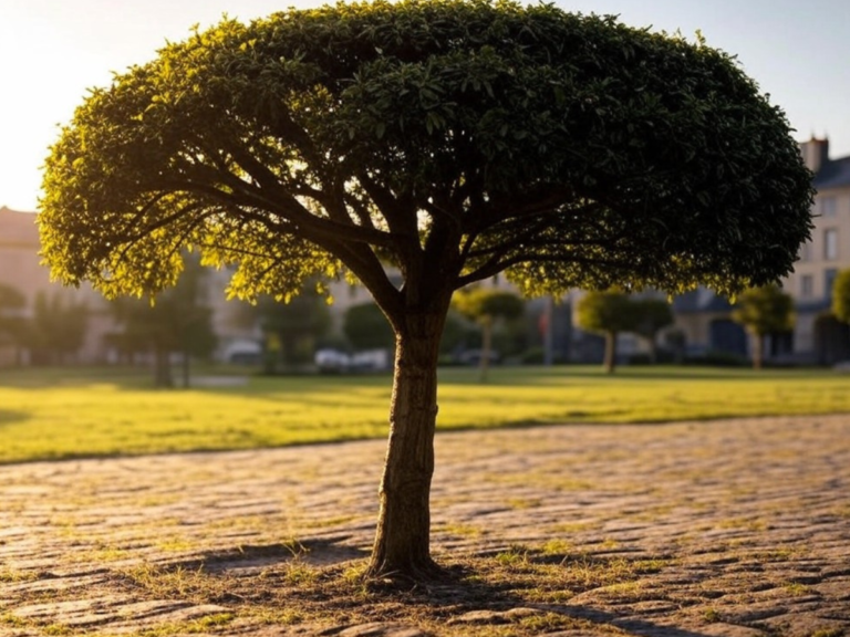 Image d'un arbre après élagage dans un parc de Rennes. Les branches sont coupées de manière à favoriser la santé de l'arbre et à améliorer l'esthétique du paysage. Elagage arbres à Rennes (35)